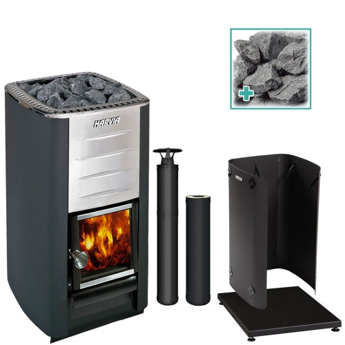 Harvia M3 BK Pkg 16.5kW Wood-Burning Sauna Stove Package M3-PKG-BK