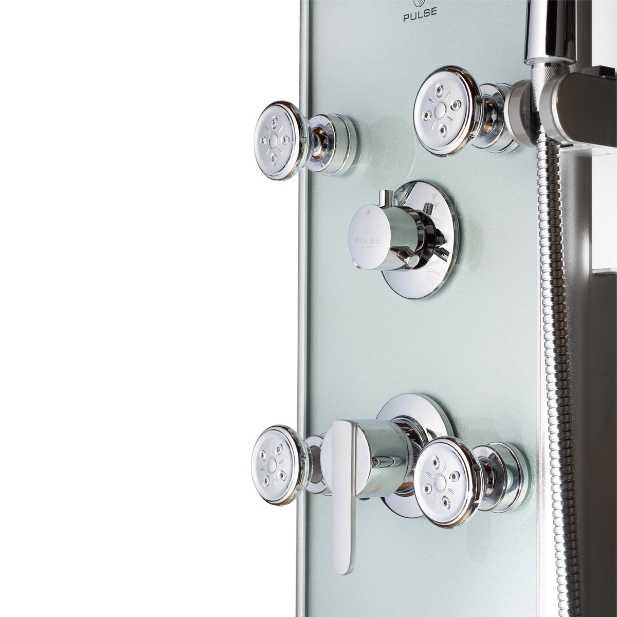 PULSE ShowerSpas Silver Glass Shower Panel - Kihei II ShowerSpa 1013-GL