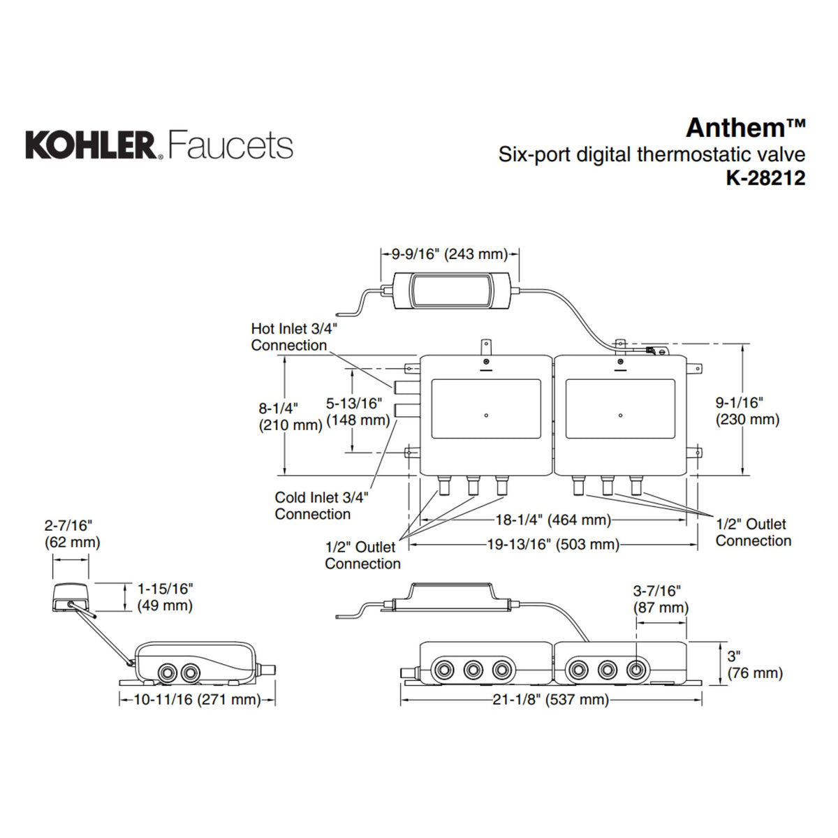 Kohler Anthem 6-Port Digital Thermostatic Valve K-28212