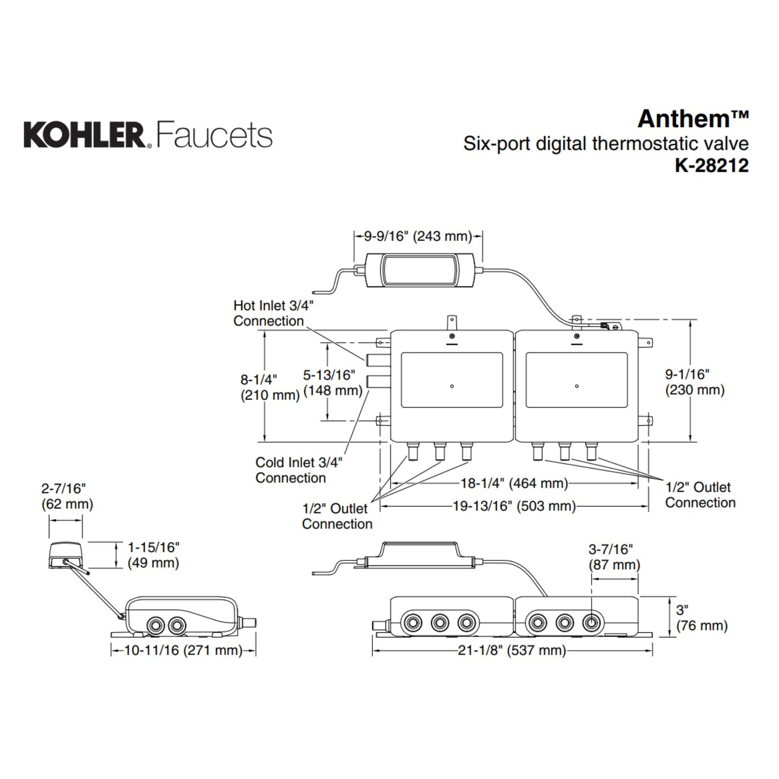 Kohler Anthem 6-Port Digital Thermostatic Valve K-28212