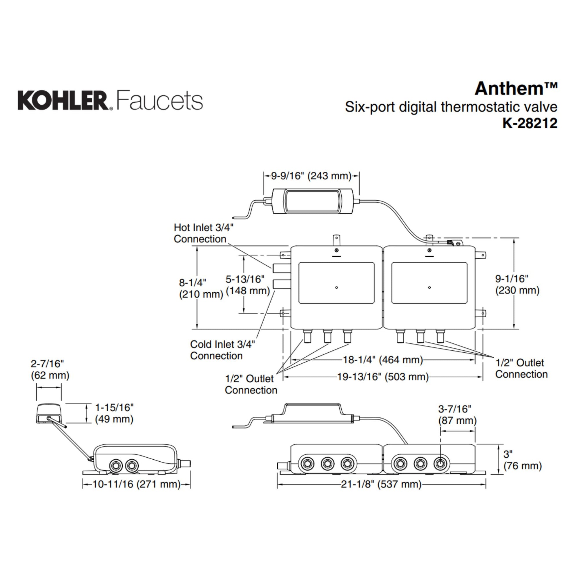 Kohler Anthem 6-Port Digital Thermostatic Valve K-28212