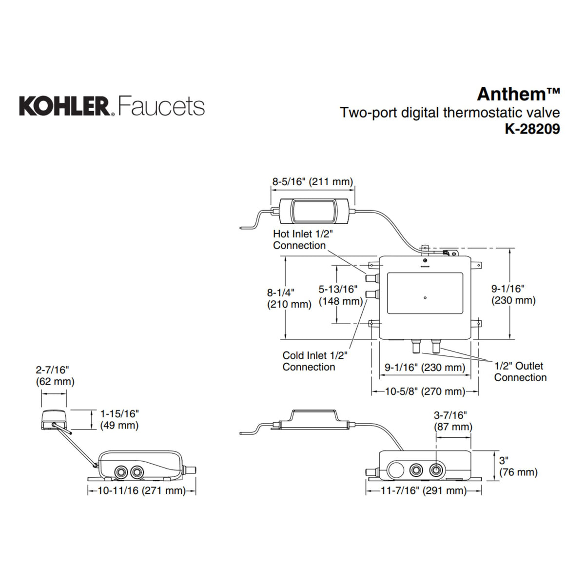 Kohler Anthem, 2-port Digital Thermostatic Valve K-28209