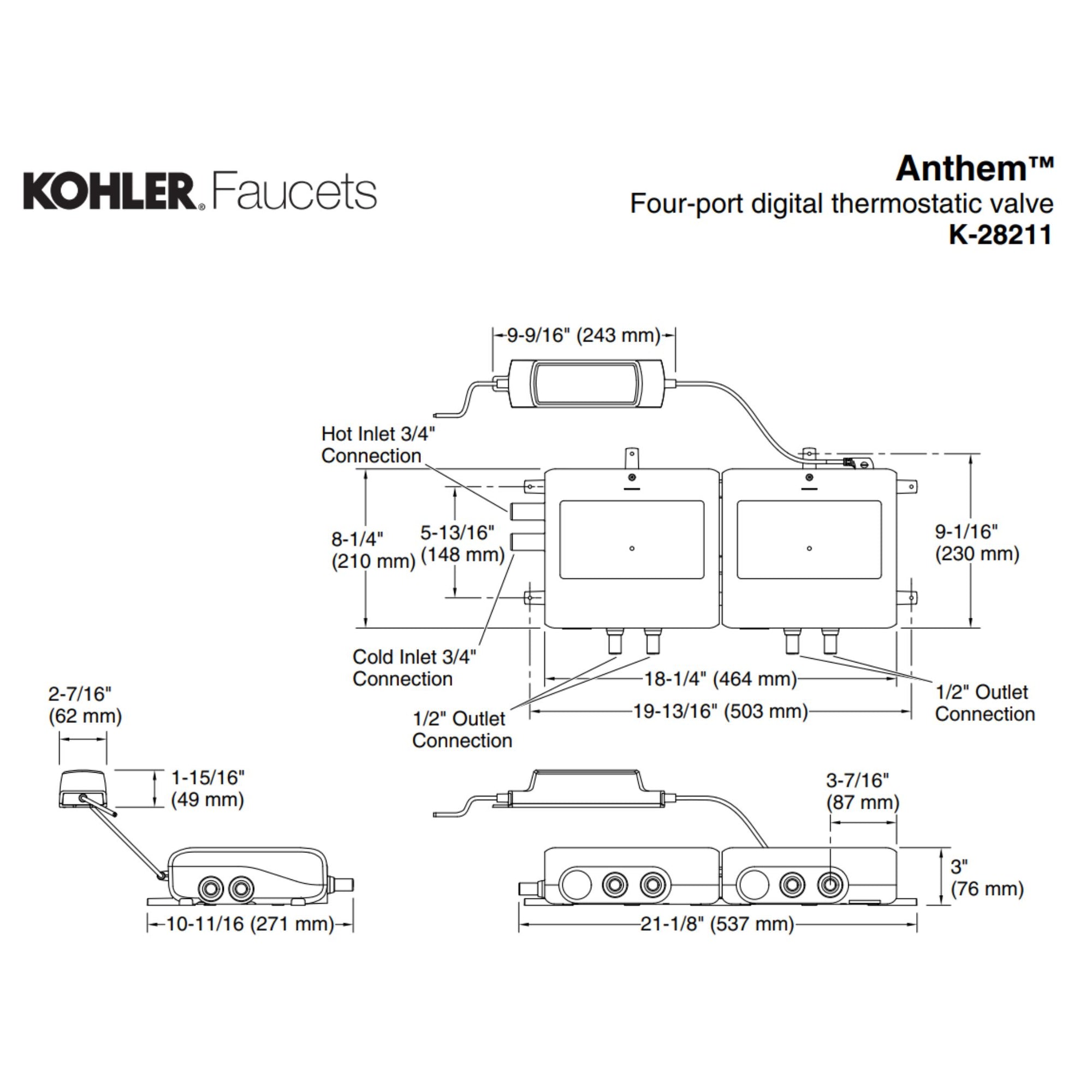 Kohler K-28211 Anthem Four-Port Digital Thermostatic Valve