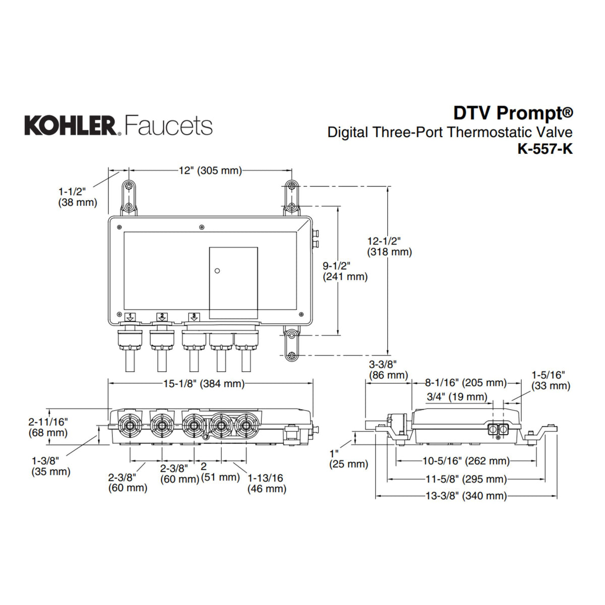 Kohler DTV Prompt, 3-Port Digital Thermostatic Valve K-557-K-NA