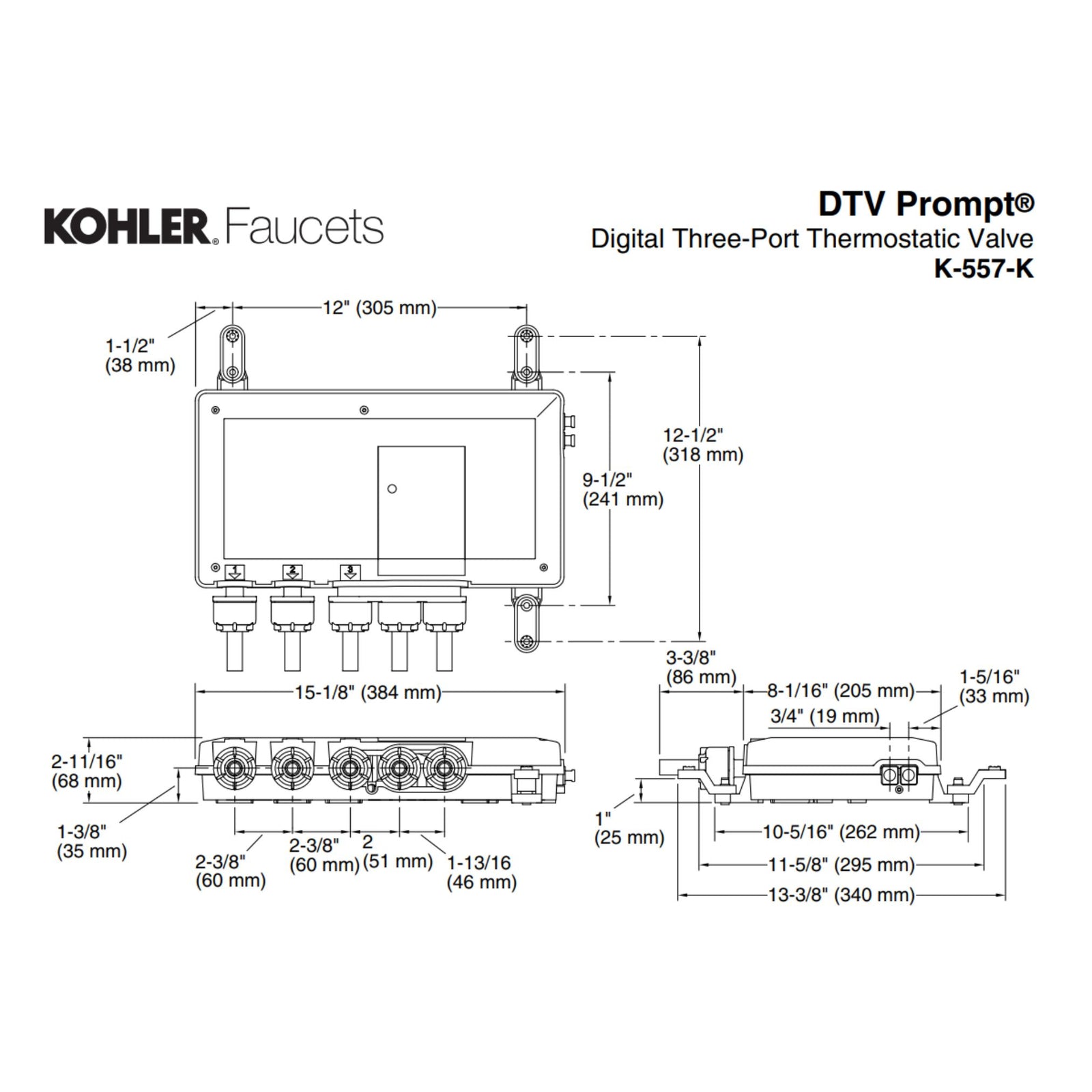 Kohler DTV Prompt, 3-Port Digital Thermostatic Valve K-557-K-NA