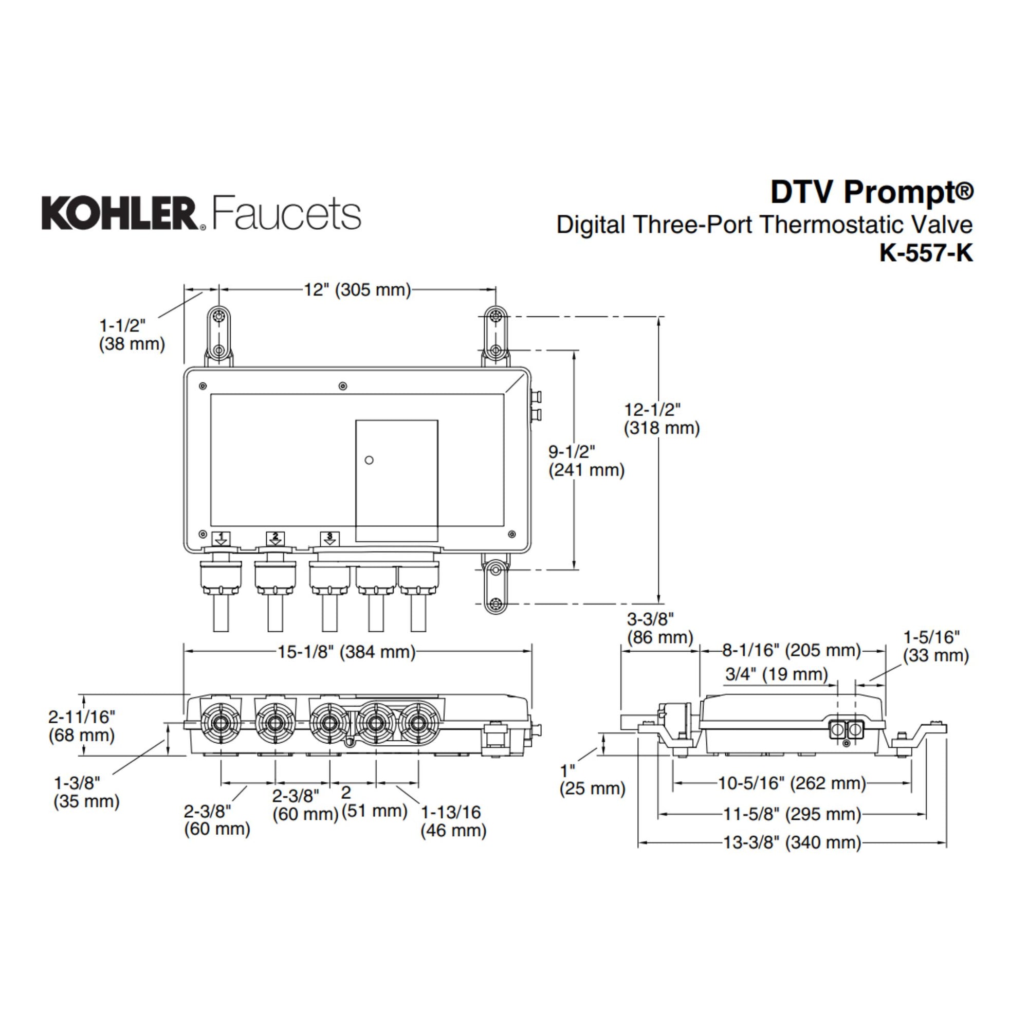 Kohler DTV Prompt, 3-Port Digital Thermostatic Valve K-557-K-NA