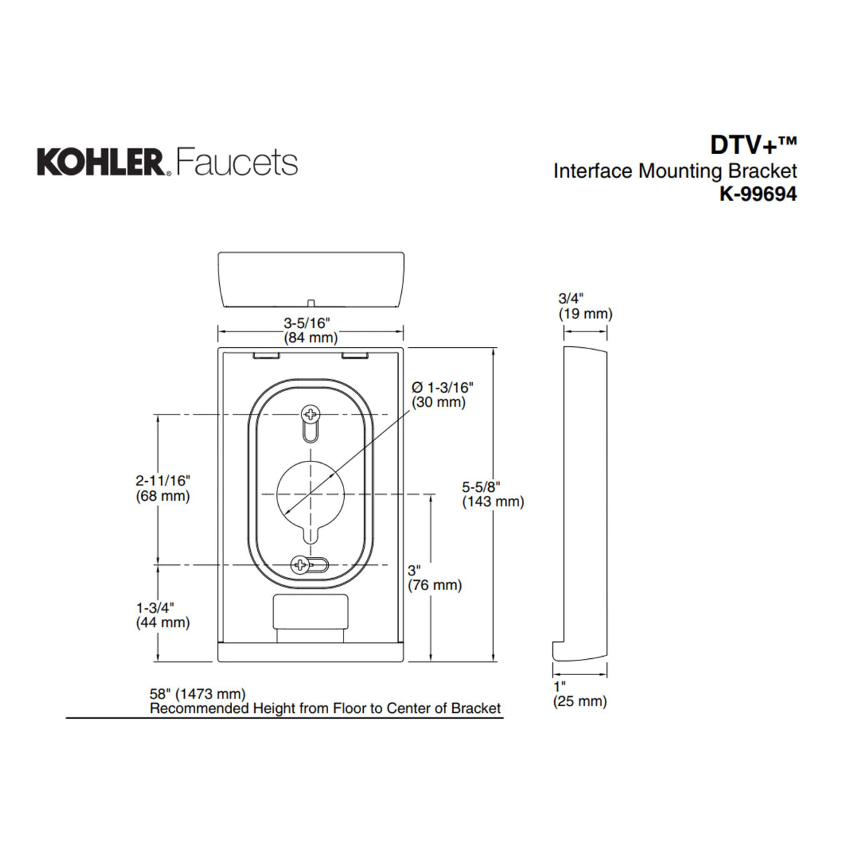 Kohler K-99694 DTV+ Interface Mounting Bracket