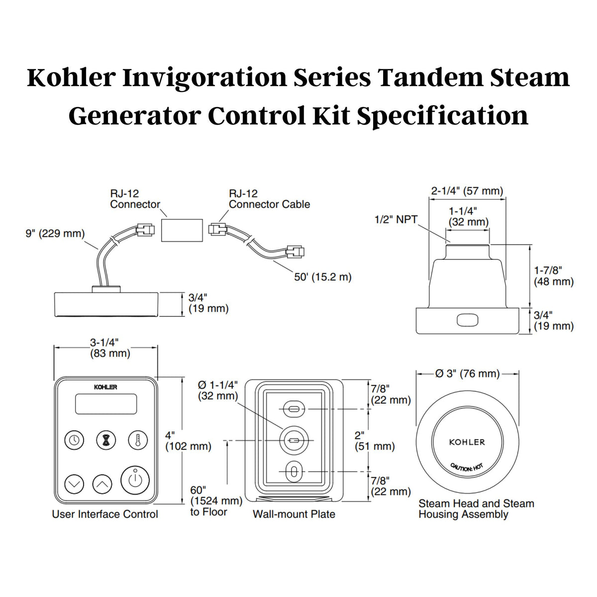 Kohler K-5558 Invigoration Series Tandem Steam Generator Control Kit