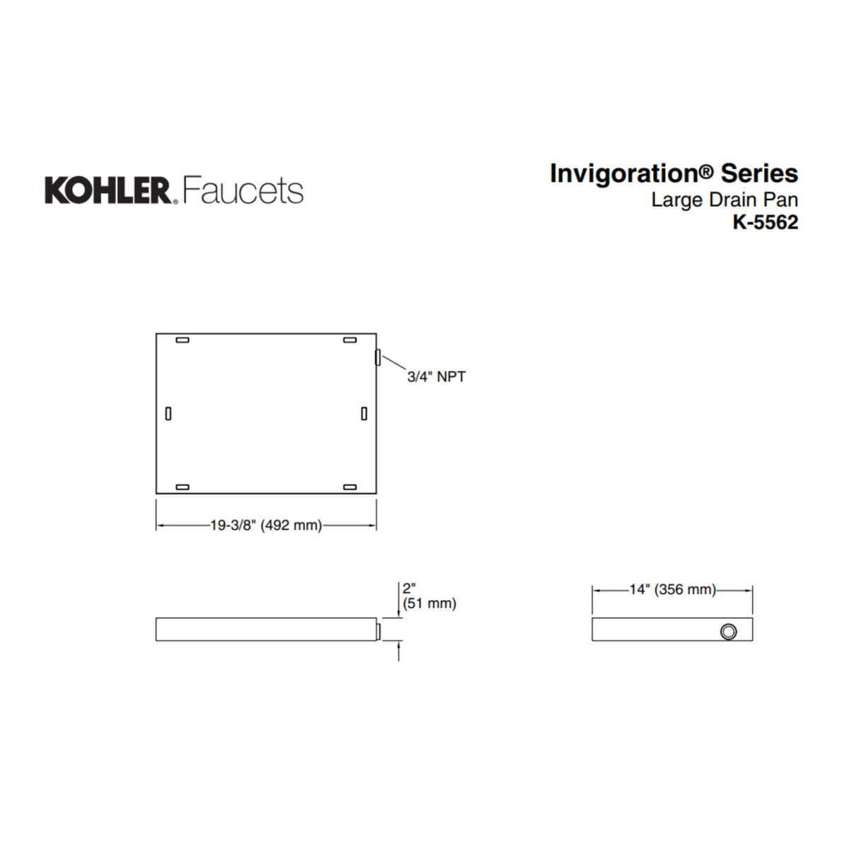 Kohler Invigoration Series Steam Generator Drain Pan, Large K-5562-NA