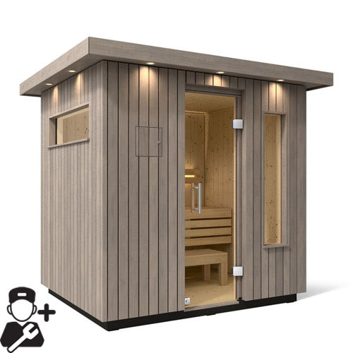 Kohler C2 Outdoor Sauna Kit, Weathered Grey Spruce, Up to 6 Persons