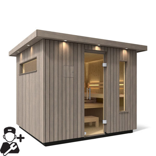 Kohler C2 Outdoor Sauna Kit, Weathered Grey Spruce, Up to 6 Persons