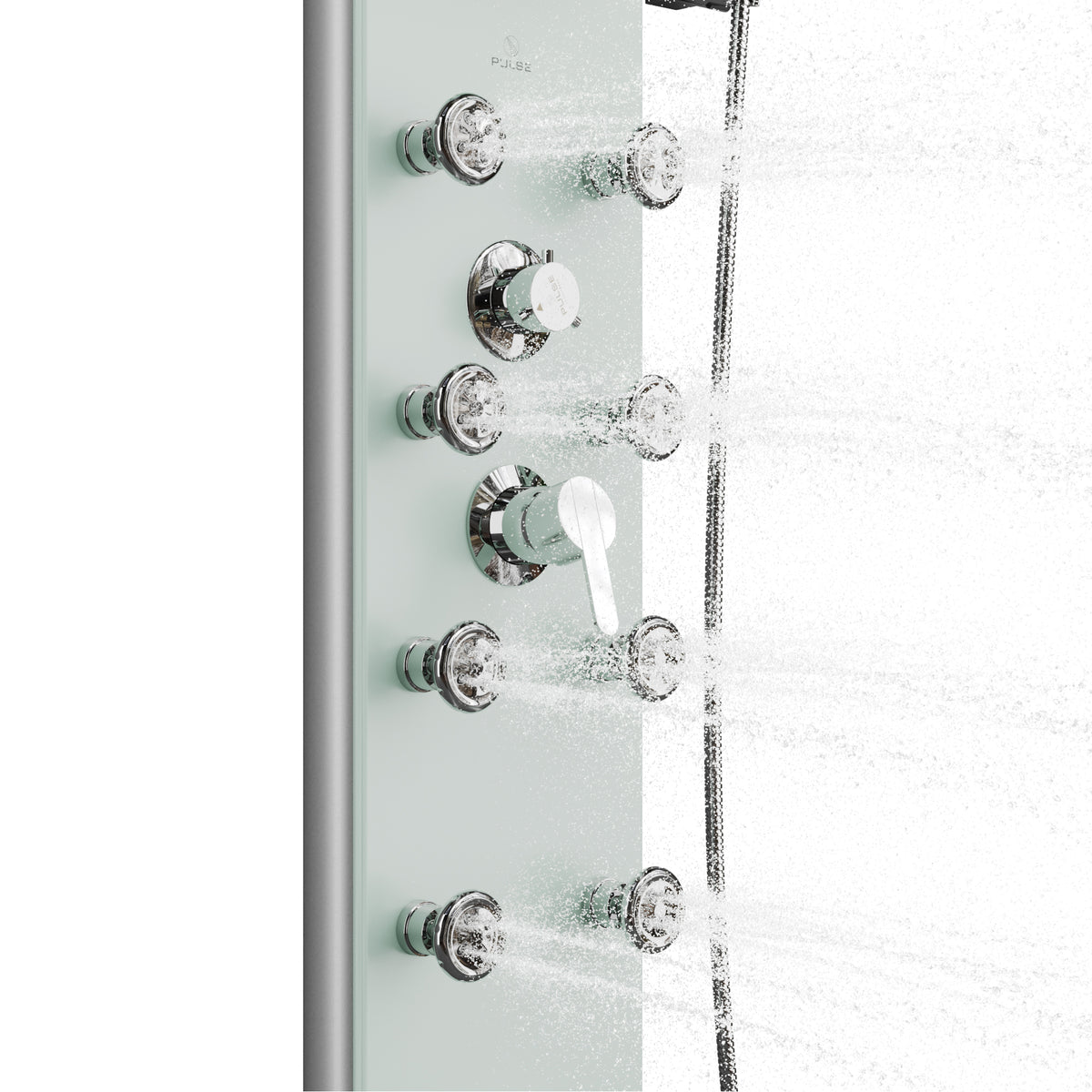 PULSE ShowerSpas Lahaina 9.5-in ShowerSpa with 8-Multi-function Body Jets Multi-function Handshower and Tub Spout Seafoam Glass and Chrome 1030