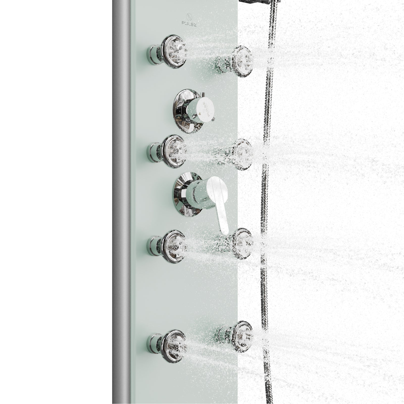 PULSE ShowerSpas Lahaina 9.5-in ShowerSpa with 8-Multi-function Body Jets Multi-function Handshower and Tub Spout Seafoam Glass and Chrome 1030