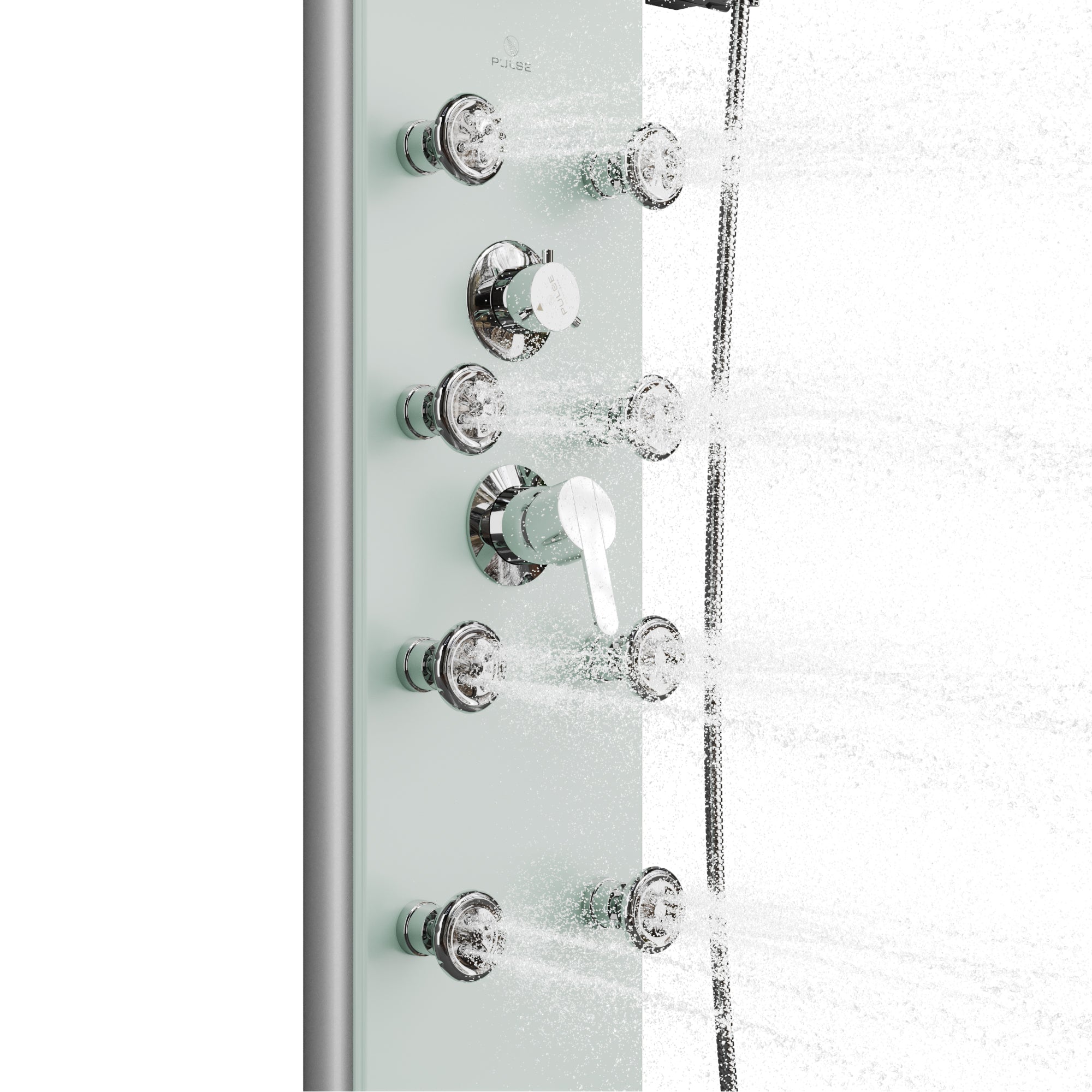 PULSE ShowerSpas Lahaina 9.5-in ShowerSpa with 8-Multi-function Body Jets Multi-function Handshower and Tub Spout Seafoam Glass and Chrome 1030
