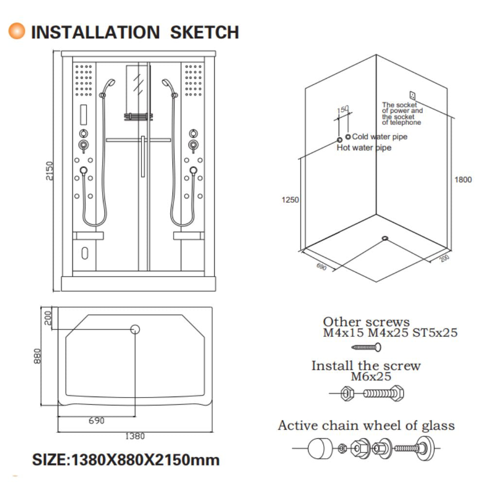 Mesa Sliding Door Steam Shower with Rainfall Head WS-803L