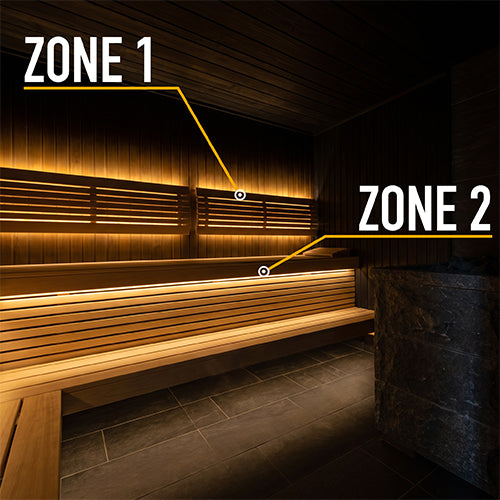 PROSAUNAS Dual-Zone Linear White LED Neon Light Kit Flexible, Dimmable, Waterproof, Wireless Controlled, WiFi, and Adjustable Length