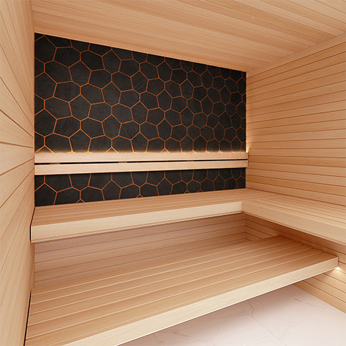 PROSAUNAS Modern Black Sauna Wall Panels, Irregular Hexagon Pattern, Black Thermo-Abachi 4745010406348