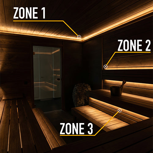 PROSAUNAS Three-Zone Linear White LED Neon Light Kit Flexible, Dimmable, Waterproof, Wireless Controlled, WiFi, and Adjustable Length