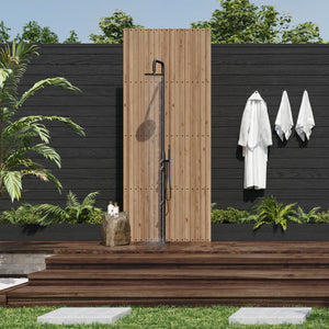PULSE ShowerSpas Pipeline Outdoor Shower System 1065-MB - Floor mounted & pre-plumbed - 316 stainless steel brushed body - Single-function sleek wand handshower - Foot rinse spout - Freestanding base - Outdoor Setting - Vital Hydrotherapy