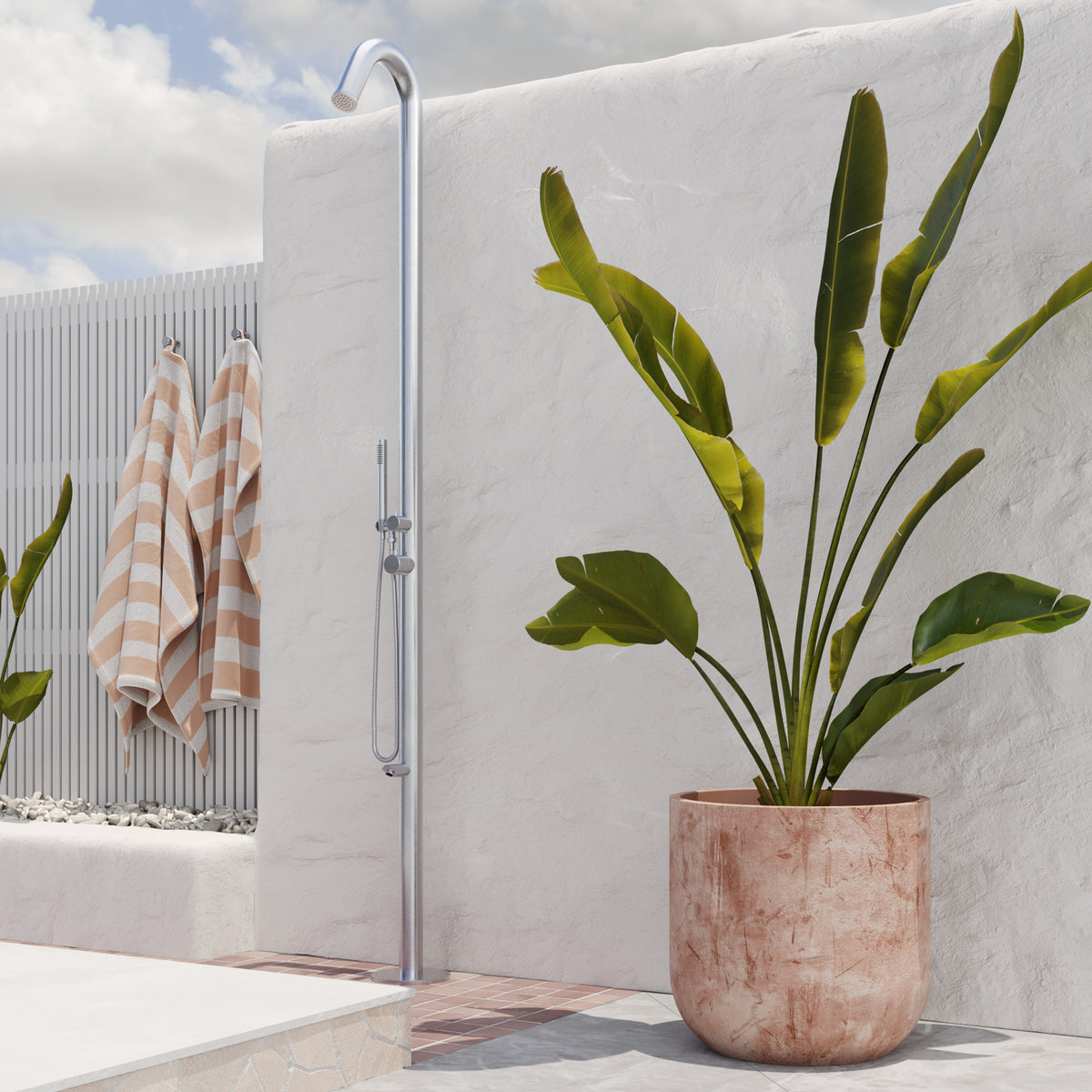 PULSE ShowerSpas Brushed Stainless Steel Outdoor Shower System - Wave Outdoor Shower 1055-SSB