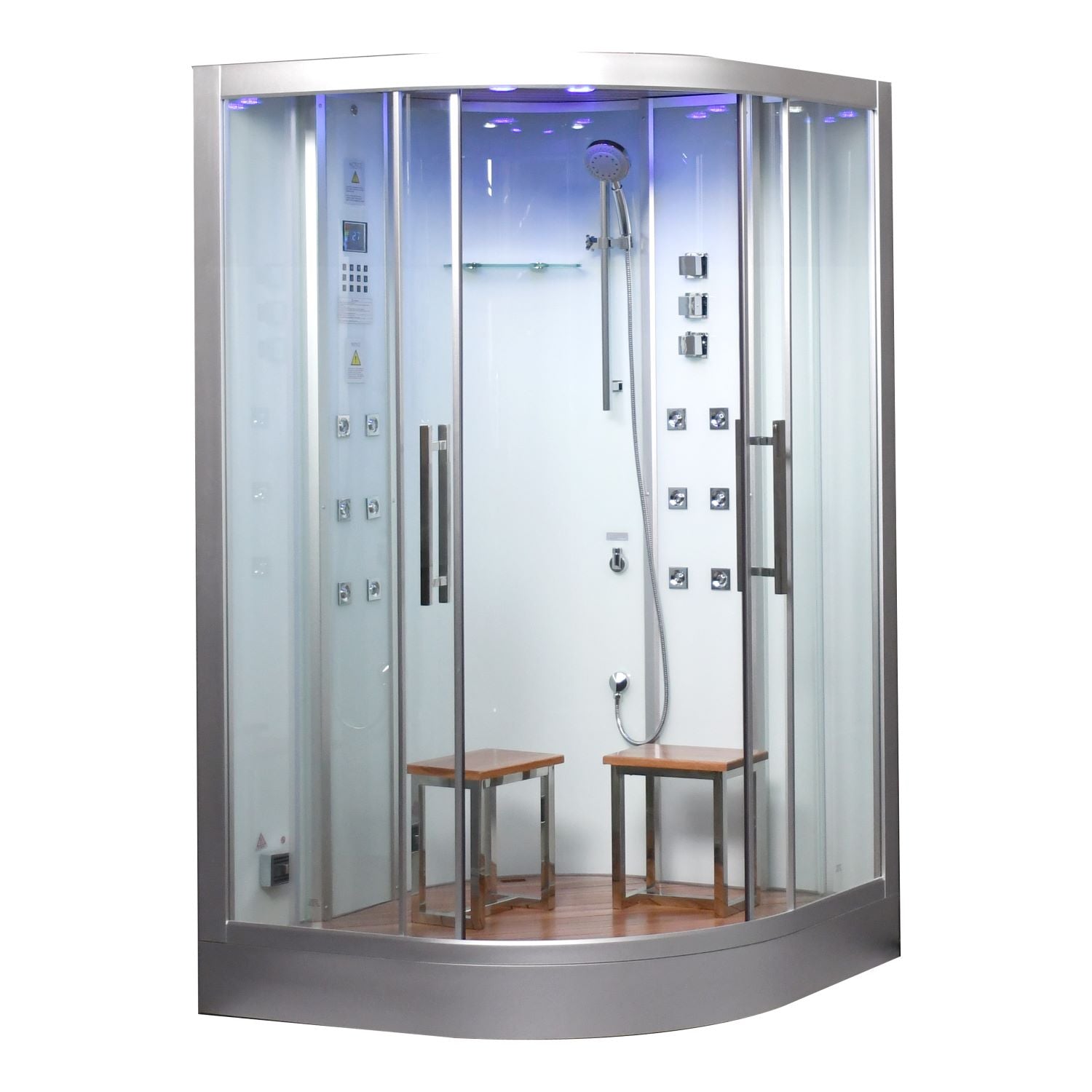 Platinum 2 Person Corner Steam Shower in White | 47” x 47” x 89