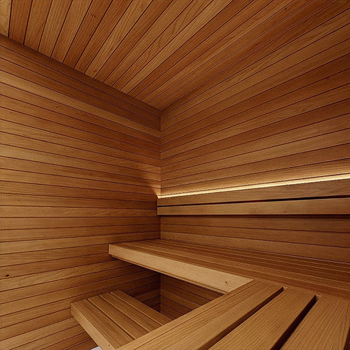 Prosaunas 15 mm × 90 mm (1×4) Thermo‑Aspen Sauna Wood Thermally‑Modified Tongue & Groove, STS4 Profile, Nickel‑Gap, Wall Material WOOD665