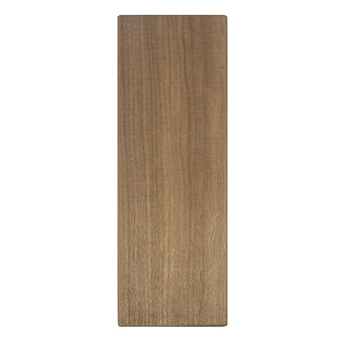 A rectangular wood plank sample showing natural linear grain variations, with a consistent medium brown color across the entire surface.