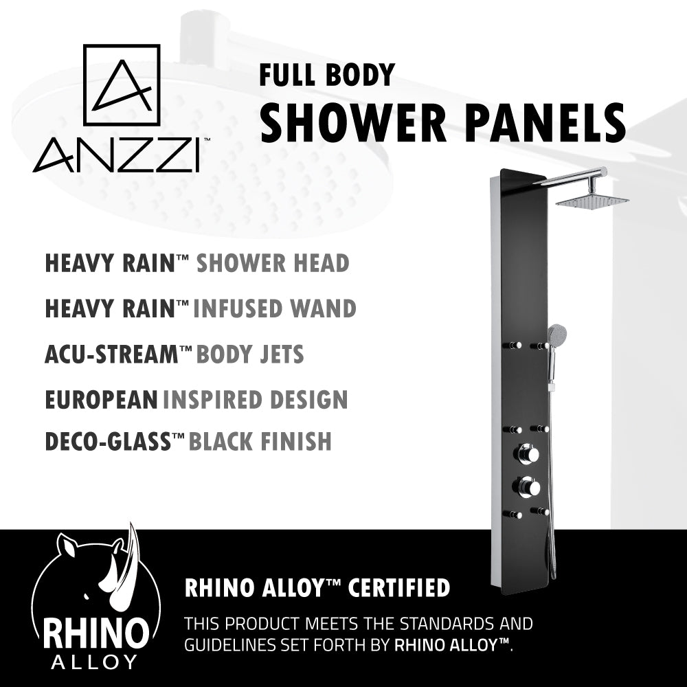 Anzzi Melody 59 in. 6-Jetted Shower Panel with Heavy Rain Shower and Spray Wand in Black Deco-Glass SP-AZ018
