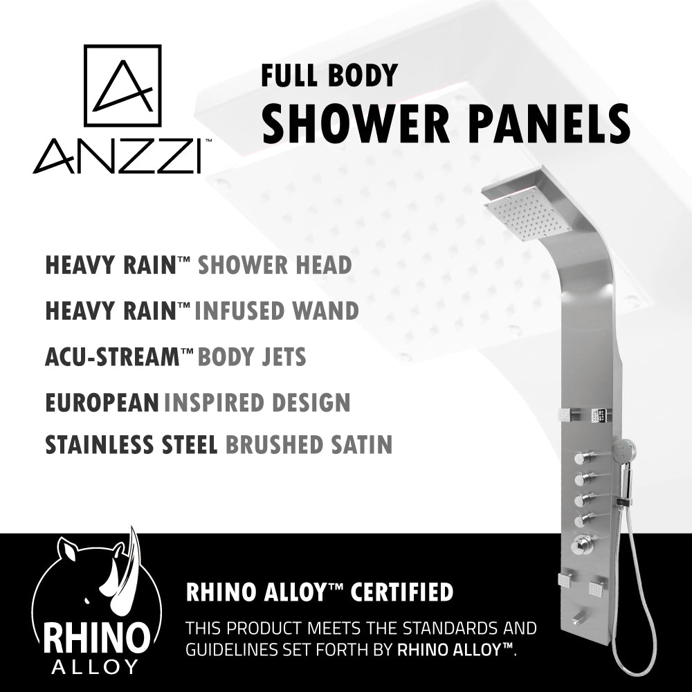 Anzzi Echo 63.5 in. 4-Jetted Full Body Shower Panel with Heavy Rain Showerhead, Spray Wand and Tub Spout in Brushed Steel SP-AZ022