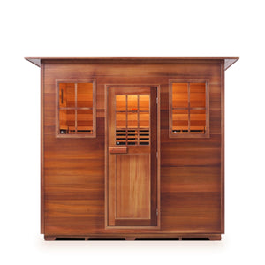 Infrared and Dry Traditional Hybrid Sapphire 5 Person Indoor roofed Canadian Red Cedar Wood Outside And Inside front view - Vital Hydrotherapy