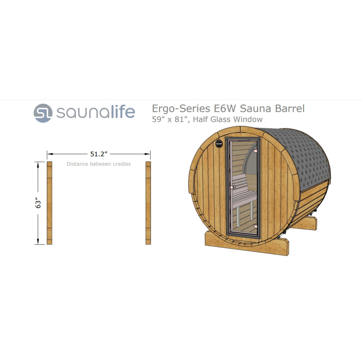 SaunaLife 59"D x 81"H Model E6W Rear Window - 3 Person Barrel Sauna