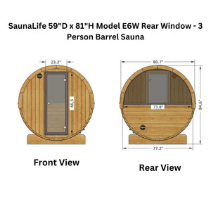 SaunaLife 59"D x 81"H Model E6W Rear Window - 3 Person Barrel Sauna