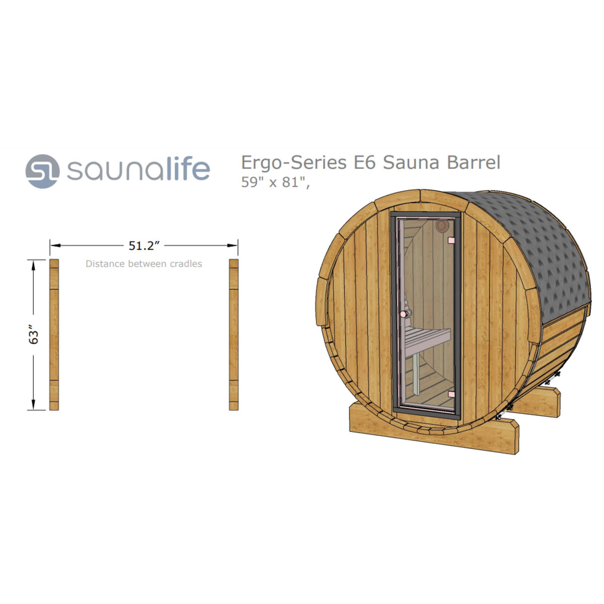 SaunaLife 59"x81" Model E6 - 3 Person Barrel Sauna