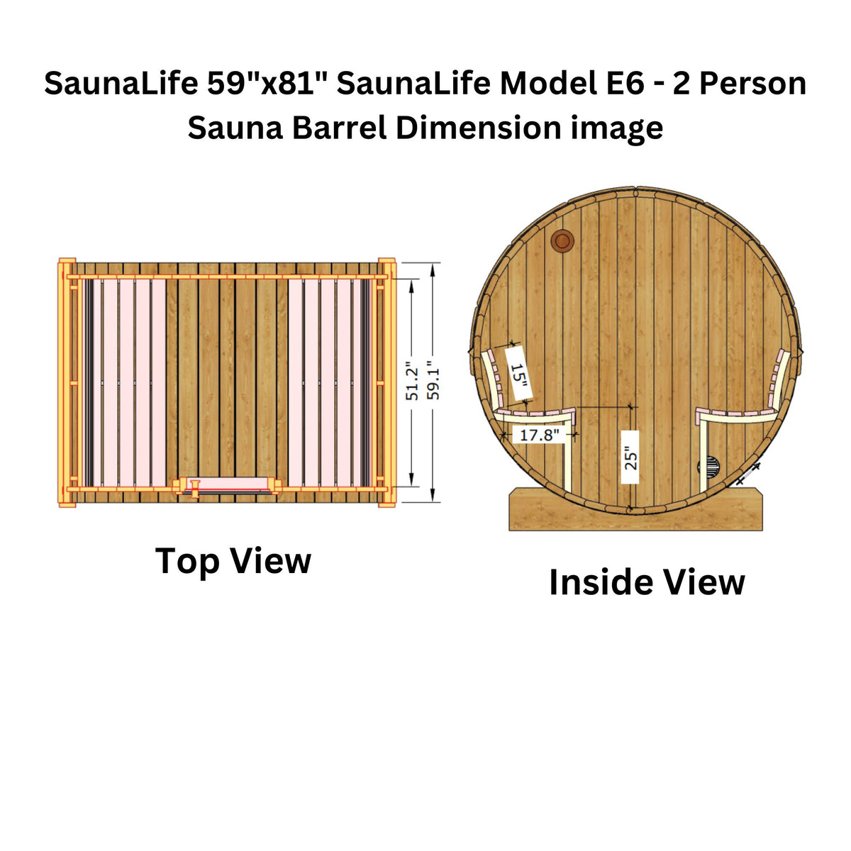 SaunaLife 59"x81" Model E6 - 3 Person Barrel Sauna