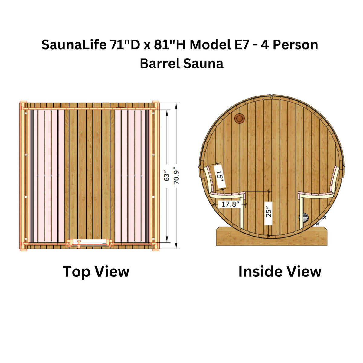 SaunaLife 71"D x 81"H Model E7 - 4 Person Barrel Sauna