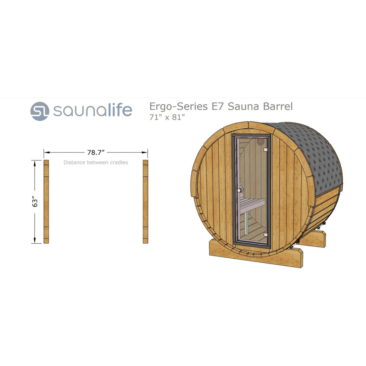 SaunaLife 71"D x 81"H Model E7 - 4 Person Barrel Sauna