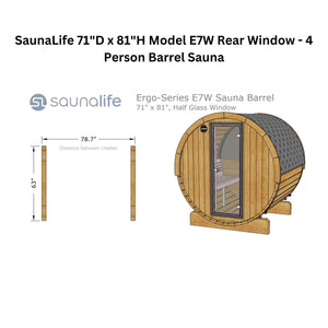 SaunaLife 71"D x 81"H Model E7W Rear Window - 4 Person Barrel Sauna