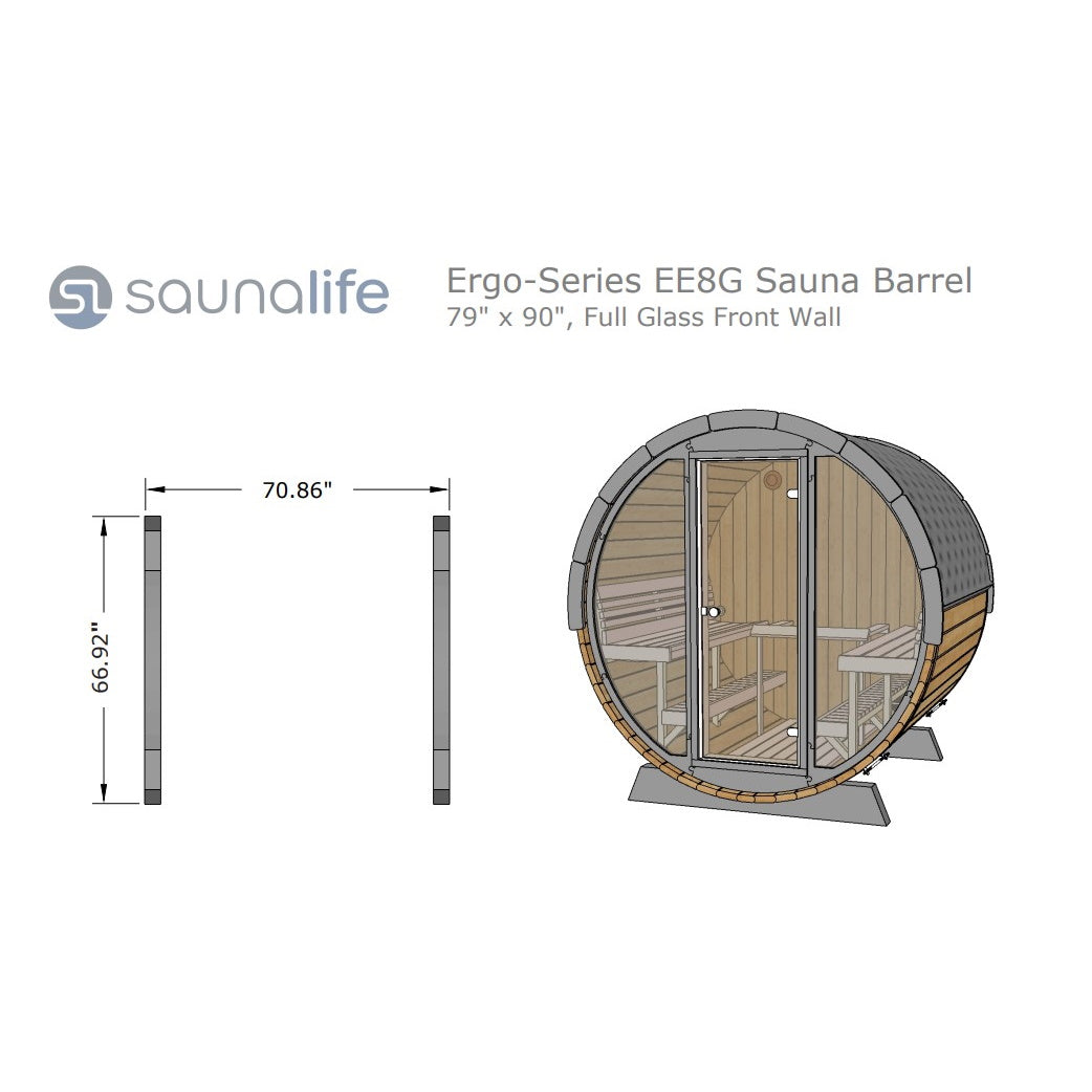 SaunaLife 79"L x 91"H Model EE8G - 6 Person Sauna Barrel