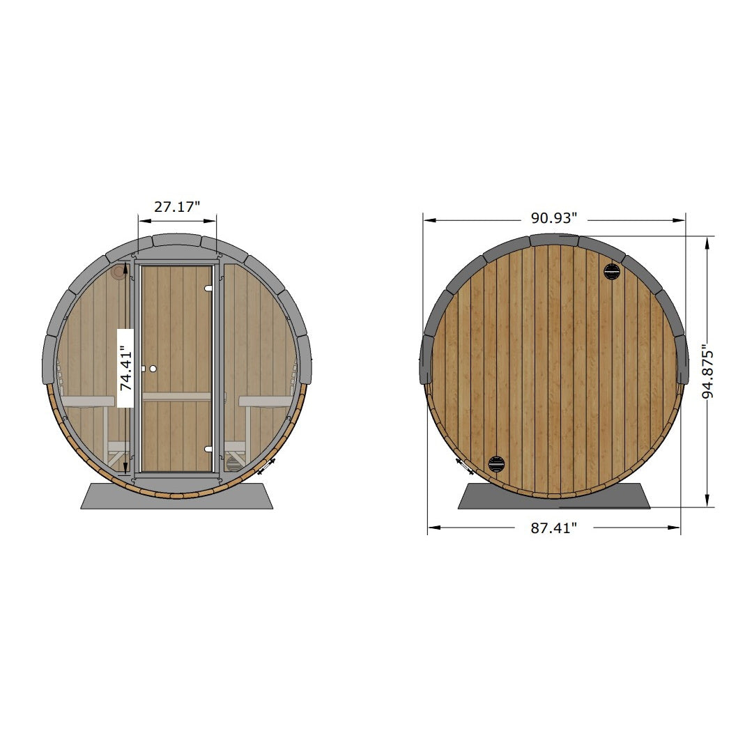 SaunaLife 79"L x 91"H Model EE8G - 6 Person Sauna Barrel