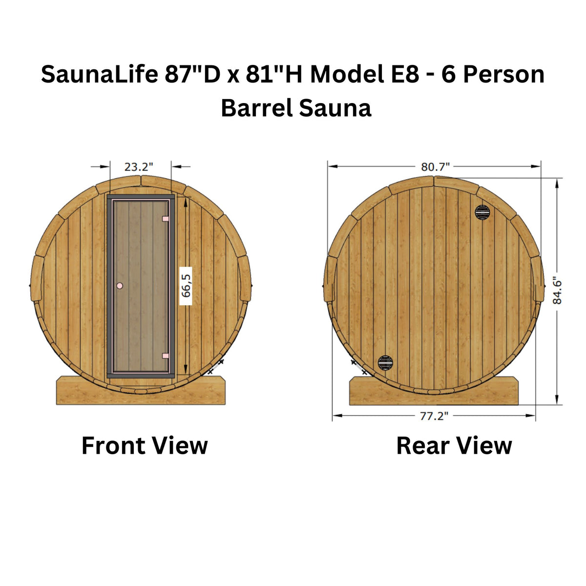 SaunaLife 87"L x 81"D Model E8 ERGO Series 6-Person Sauna Barrel  SL-MODELE8