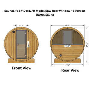 SaunaLife 87"D x 81"H Model E8W Rear Window - 6 Person Barrel Sauna