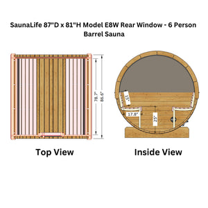 SaunaLife 87"D x 81"H Model E8W Rear Window - 6 Person Barrel Sauna