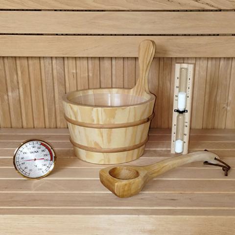 SaunaLife Bucket and Ladle Package 1, Ladle, Timer and Thermometer - Sauna Accessory Package Spa Set 1