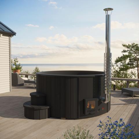 SaunaLife Black Model S4B Wood-Fired Hot Tub Soak-Series Home Wood-Burning Hot Tub Up to 6 Persons SL-MODELS4