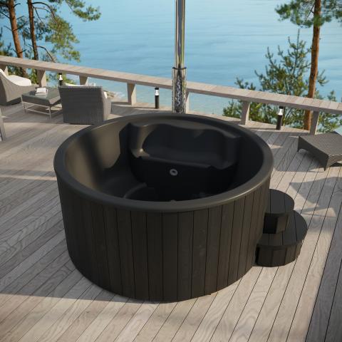SaunaLife Black Model S4B Wood-Fired Hot Tub Soak-Series Home Wood-Burning Hot Tub Up to 6 Persons SL-MODELS4