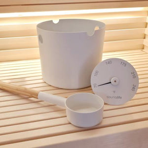 SaunaLife Accessory Aluminum 1-Gallon Sauna Bucket Set with Wood Ladle and Thermometer Package 6 ACCPKG-6