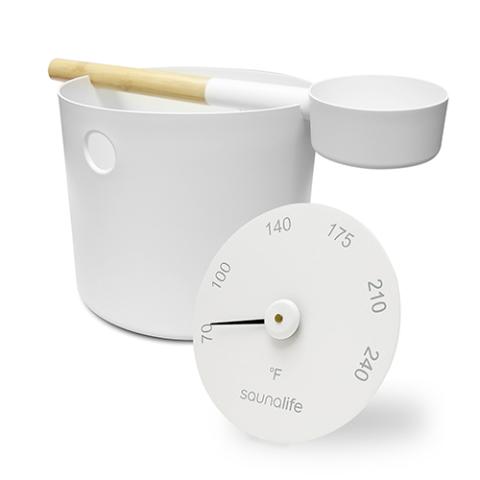 SaunaLife Accessory Aluminum 1-Gallon Sauna Bucket Set with Wood Ladle and Thermometer Package 6 ACCPKG-6