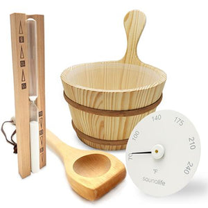 SaunaLife Bucket and Ladle Package 1, Ladle, Timer and Thermometer - Sauna Accessory Package Spa Set 1