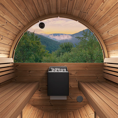 SaunaLife 87"D x 81"H (Diameter) Model E8W Rear‑Window ERGO Series Sauna Barrel