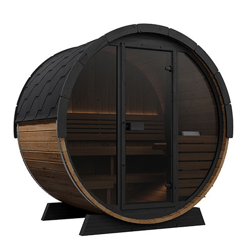 SaunaLife 63" L x 91" Ergo Elegance Series with Glass Front - 4 Person Barrel Sauna SL-MODELEE6G